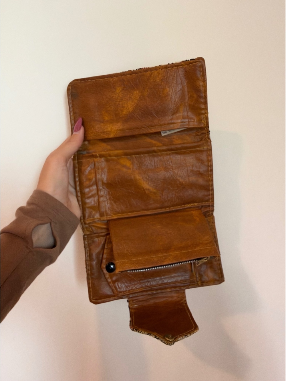 Vintage Creative House Tapestry Wallet Clutch Brown Faux Leather Retro - Picture 3 of 5